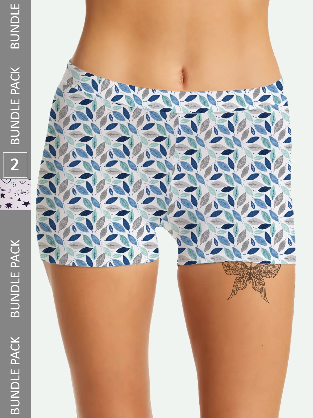 

mezmoda Women Pack of 2 Printed Anti-Bacterial Ultra Soft Boy Shorts 2-MZWBX2-110-S, White