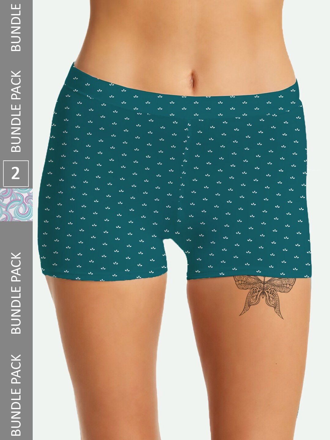 

mezmoda Women Pack of 2 Printed Antibacterial Hipster Briefs, Green
