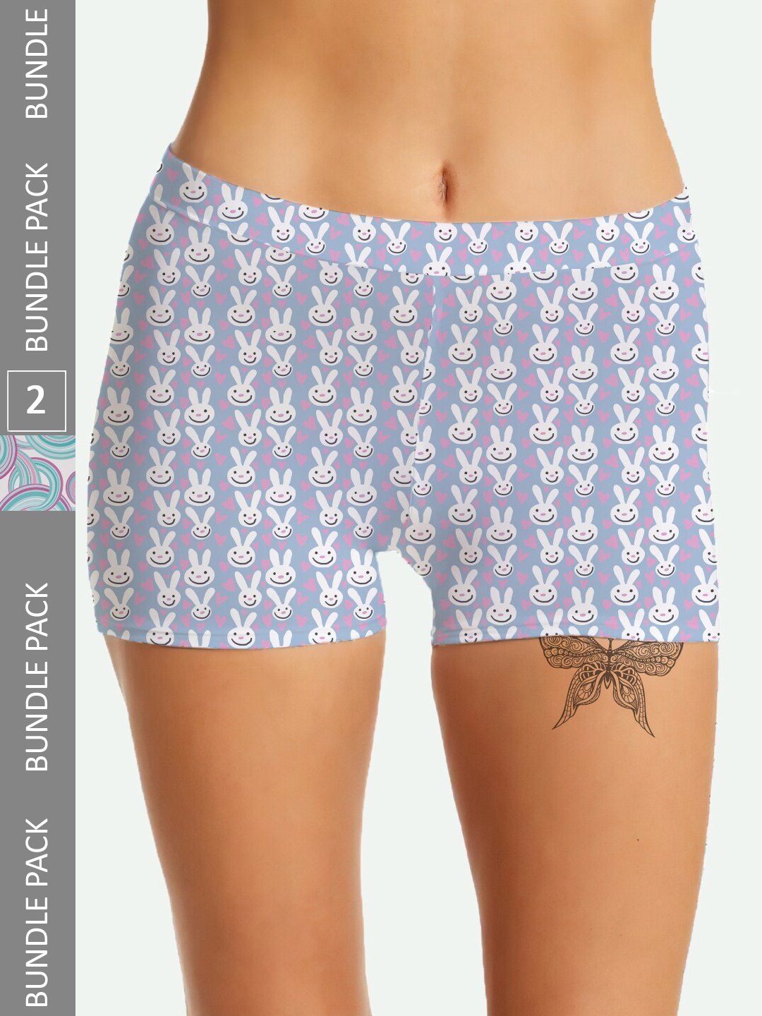 

mezmoda Women Pack of 2 Printed Anti-Microbial Ultra Soft Boy Shorts, Blue
