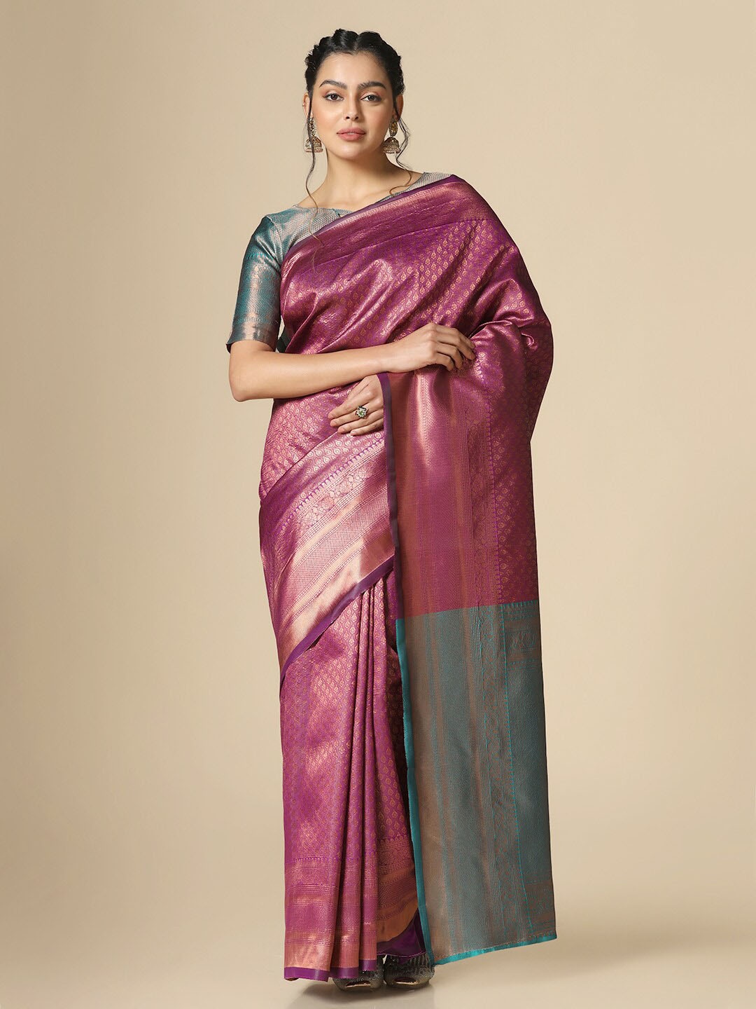 

Mitera Ethnic Motifs Woven Design Zari Banarasi Saree, Purple