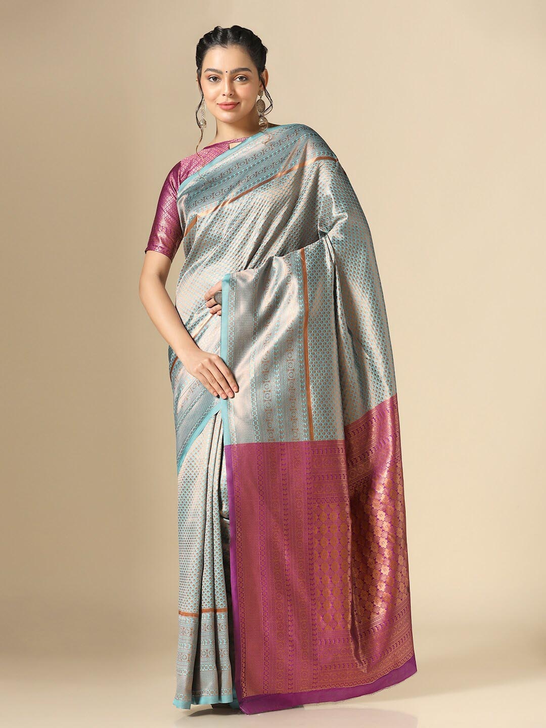 

Mitera Ethnic Motifs Woven Design Zari Banarasi Saree, Blue