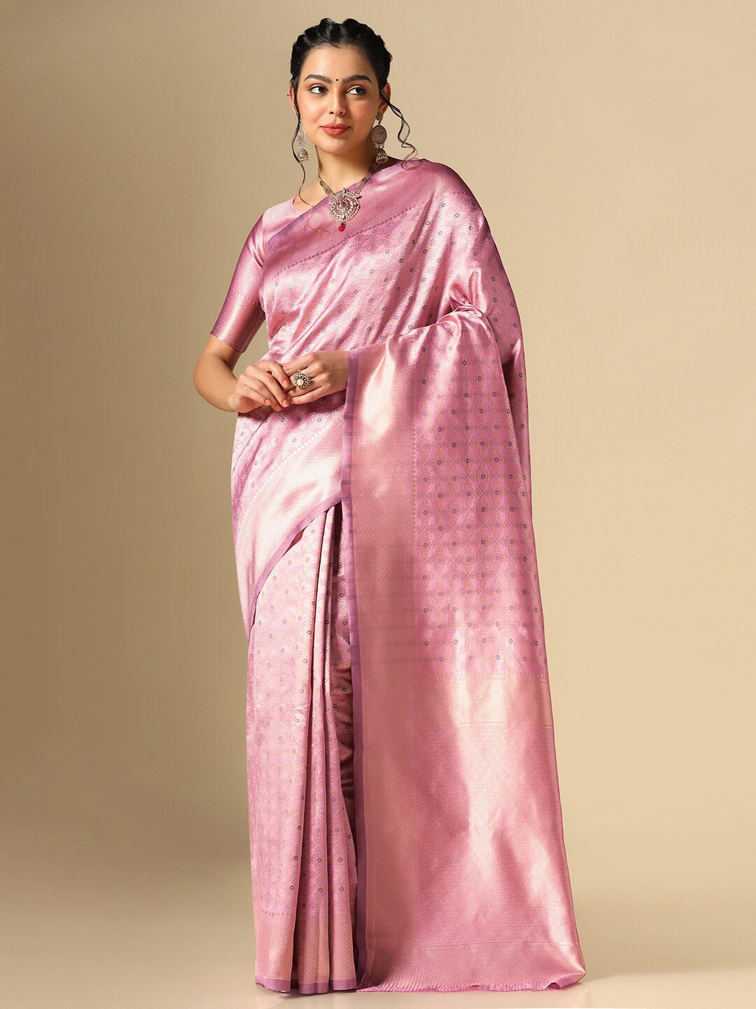 

Mitera Floral Woven Design Zari Banarasi Saree, Pink