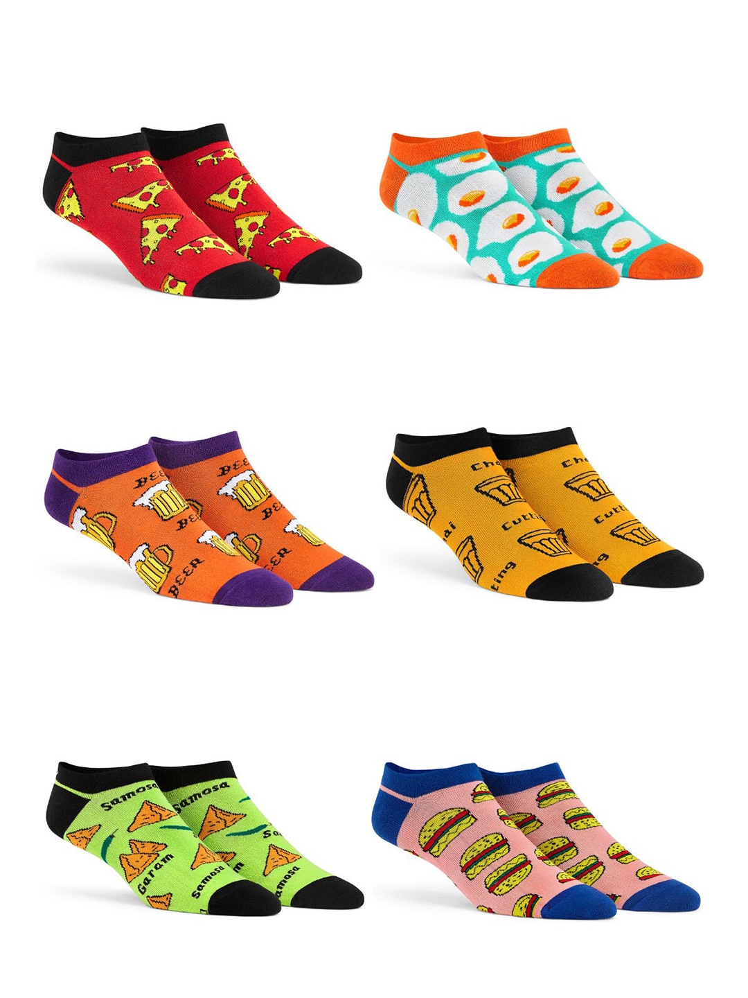 

Dynamocks Pack of 6 Patterned Cotton Ankle-Length Socks, Red