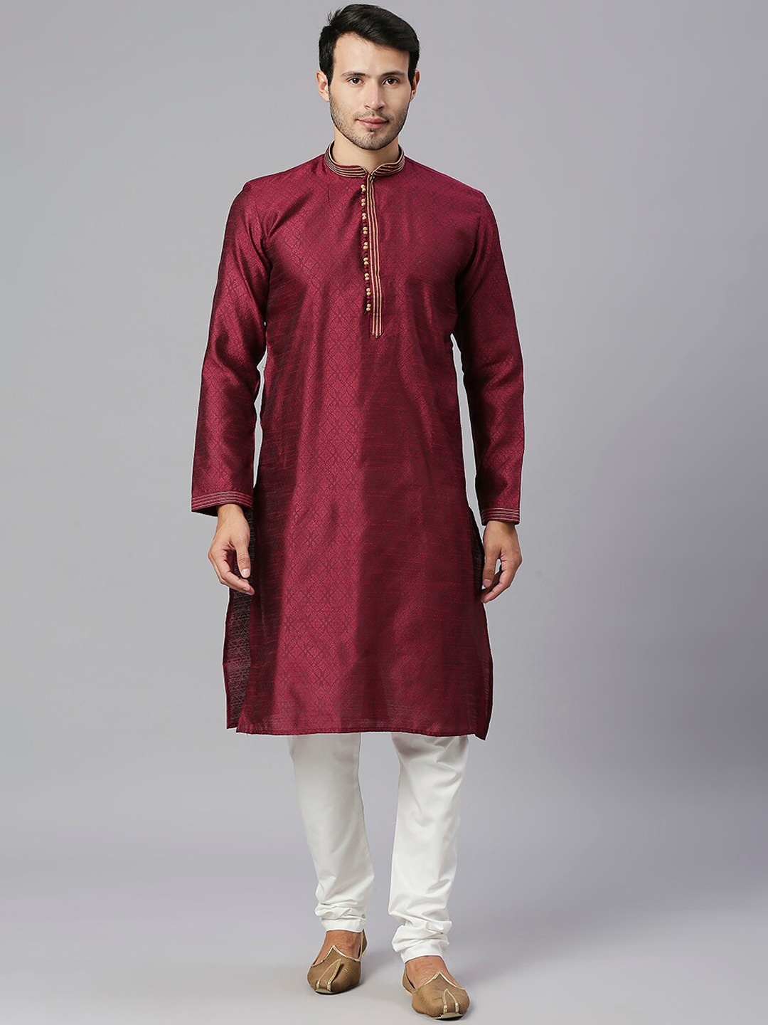 

RAJUBHAI HARGOVINDAS Ethnic Motifs Woven Design Kurta With Churidar, Maroon