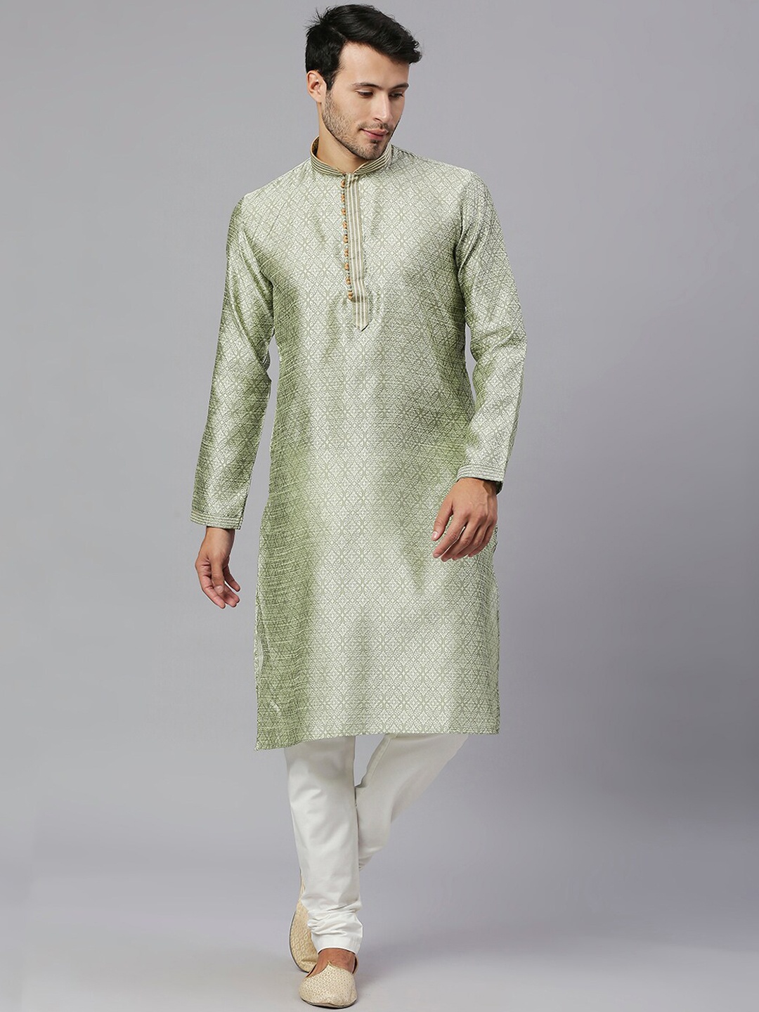 

RAJUBHAI HARGOVINDAS Ethnic Motifs Woven Design Thread Work Straight Kurta with Churidar, Green