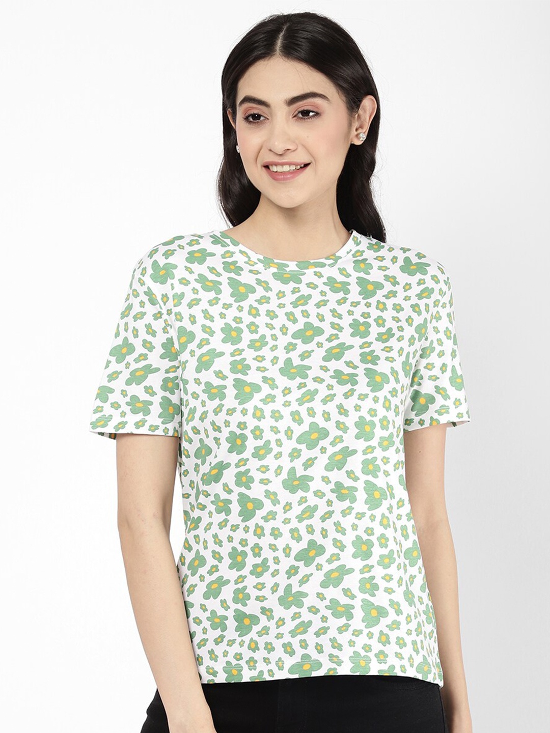 

R&B Floral Printed Cotton Top, White