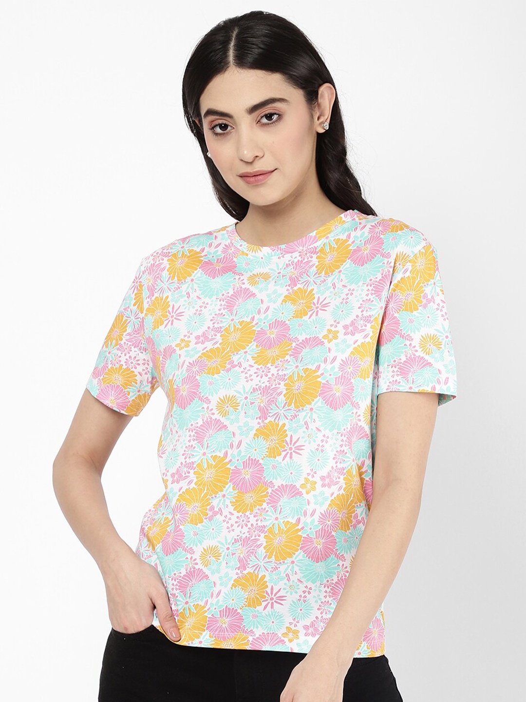 

R&B Floral Print Cotton Top, White