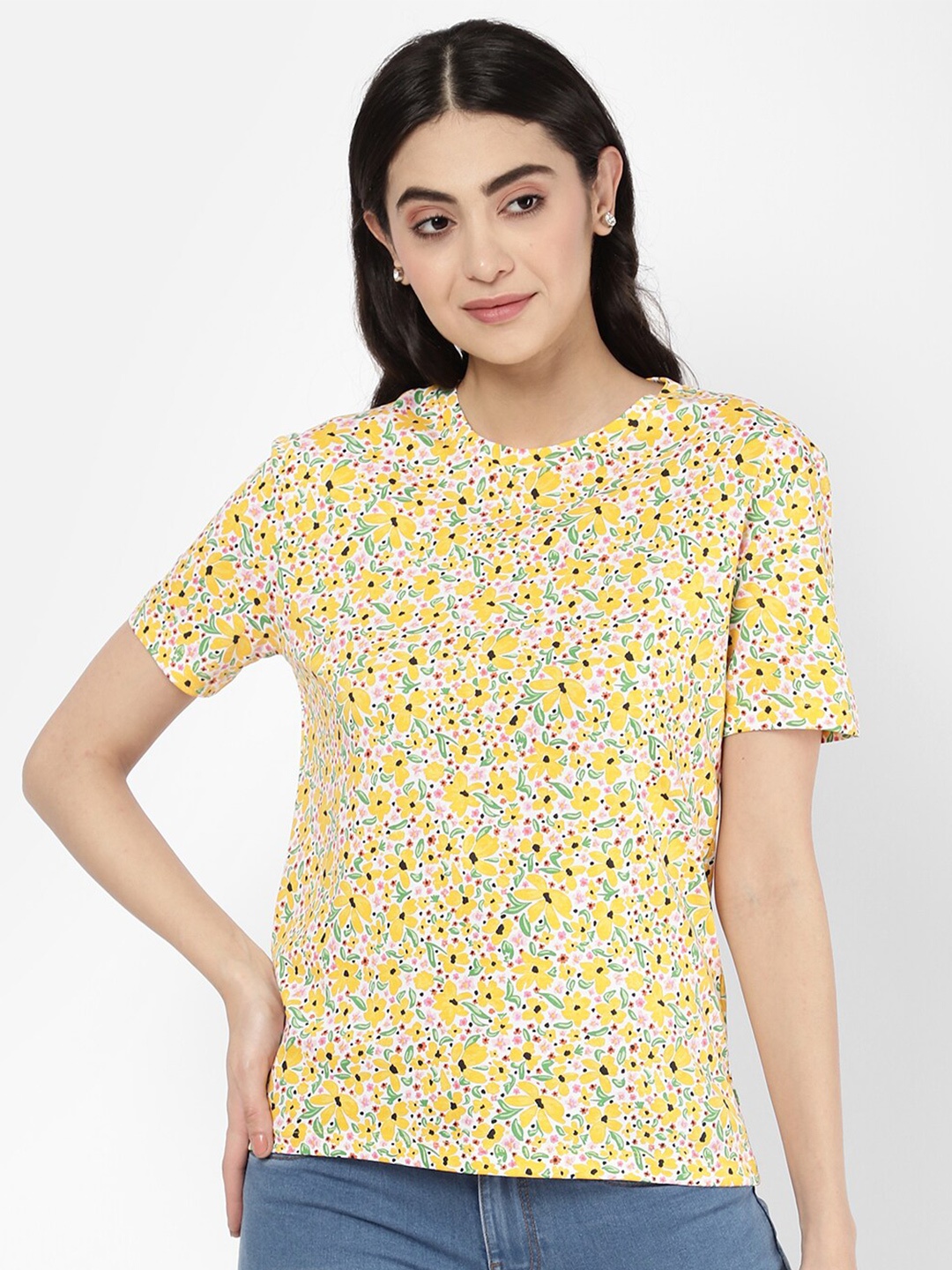

R&B Floral Print Top, Yellow