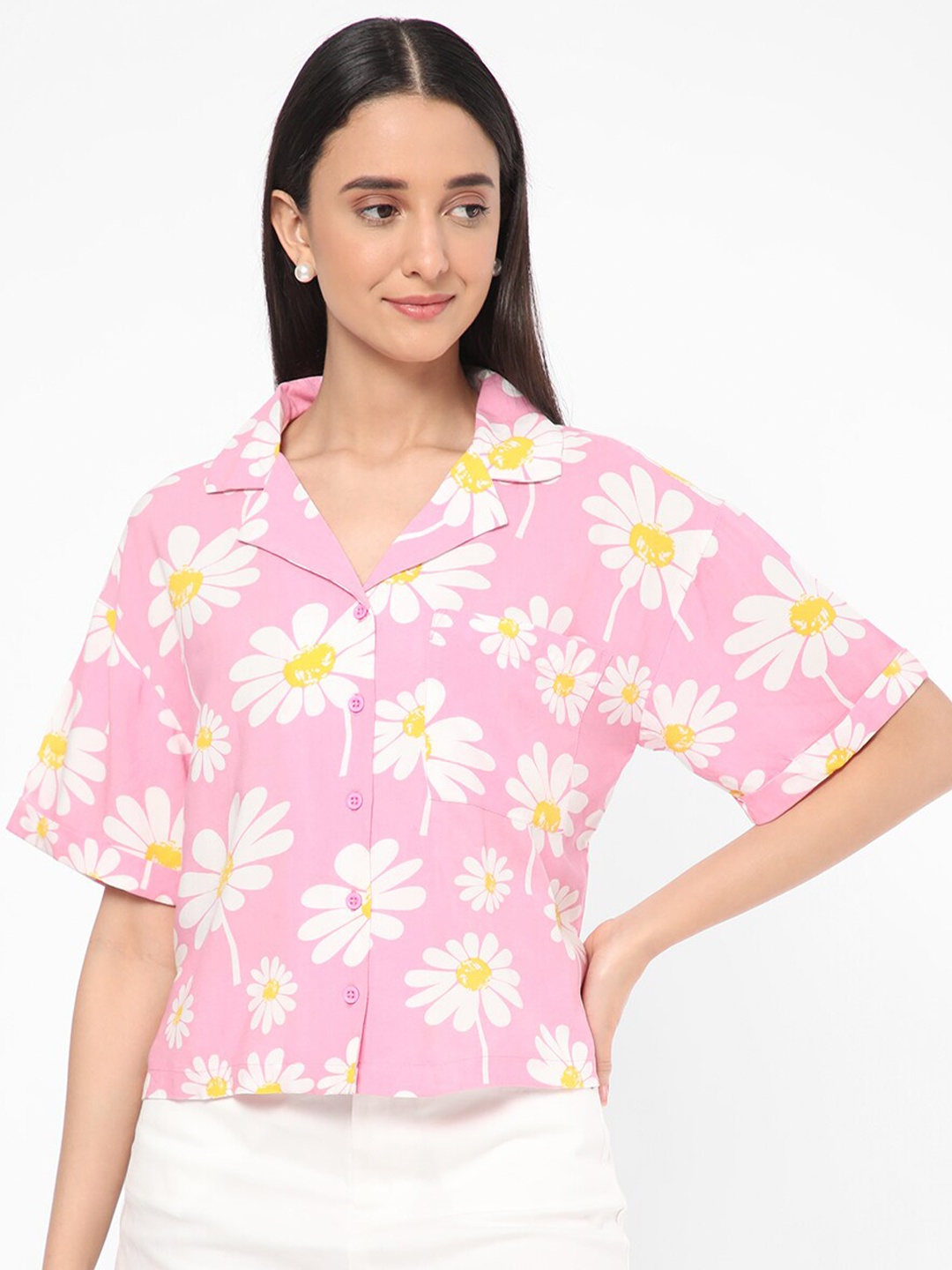 

R&B Floral Print Shirt Style Top, Purple