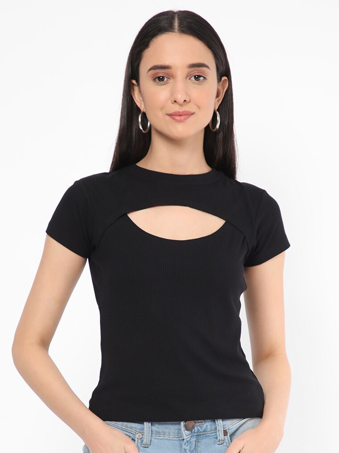 

R&B Keyhole Neck Regular Top, Black