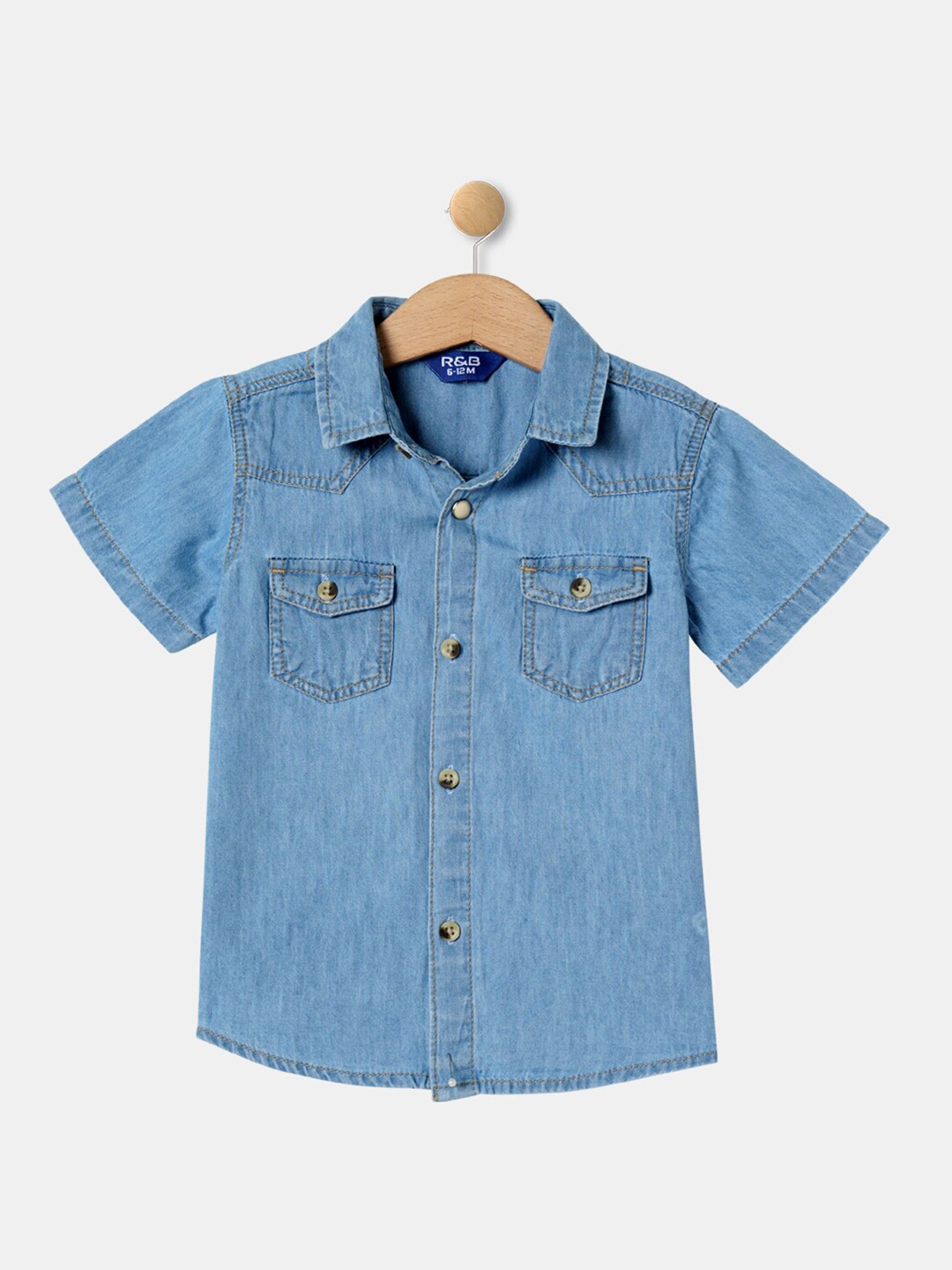 

R&B Infants Boys Spread Collar Faded Casual Shirt, Blue