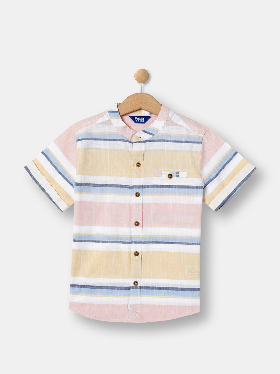 

R&B Boys Horizontal Stripes Cotton Casual Shirt, White