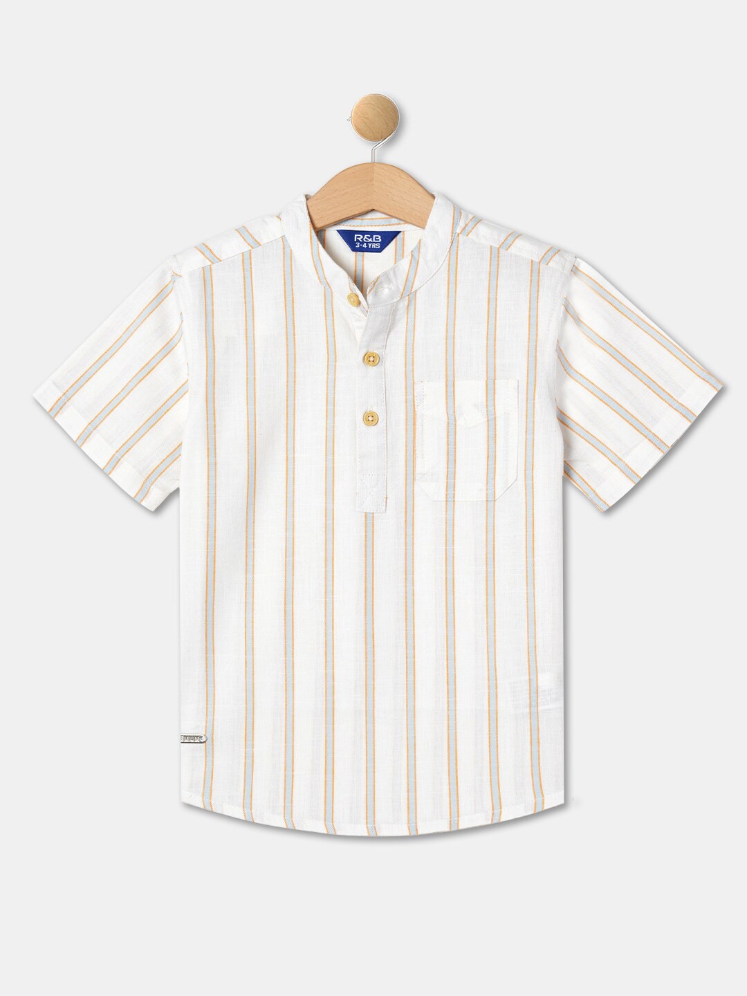 

R&B Boys Vertical Striped Cotton Casual Shirt, White