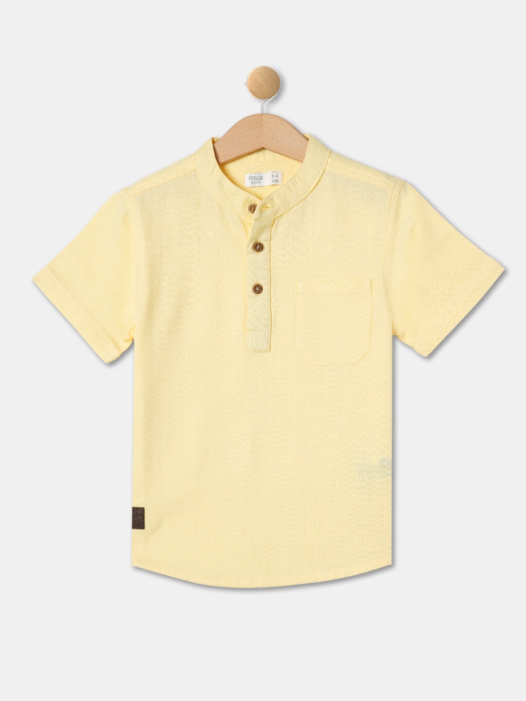 

R&B Boys Band Collar Cotton Casual Shirt, Yellow