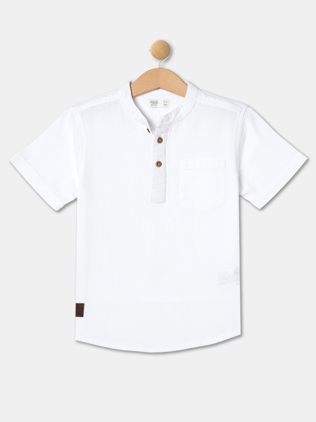 

R&B Boys Mandarin Collar Cotton Casual Shirt, White