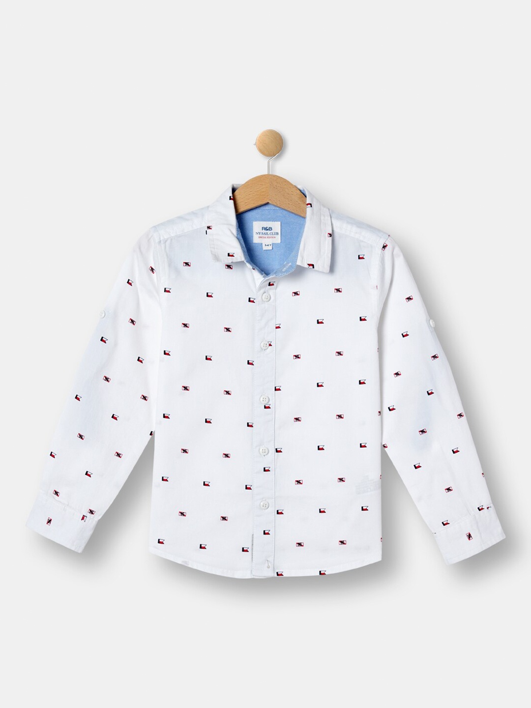 

R&B Boys Conversational Printed Cotton Casual Shirt, White