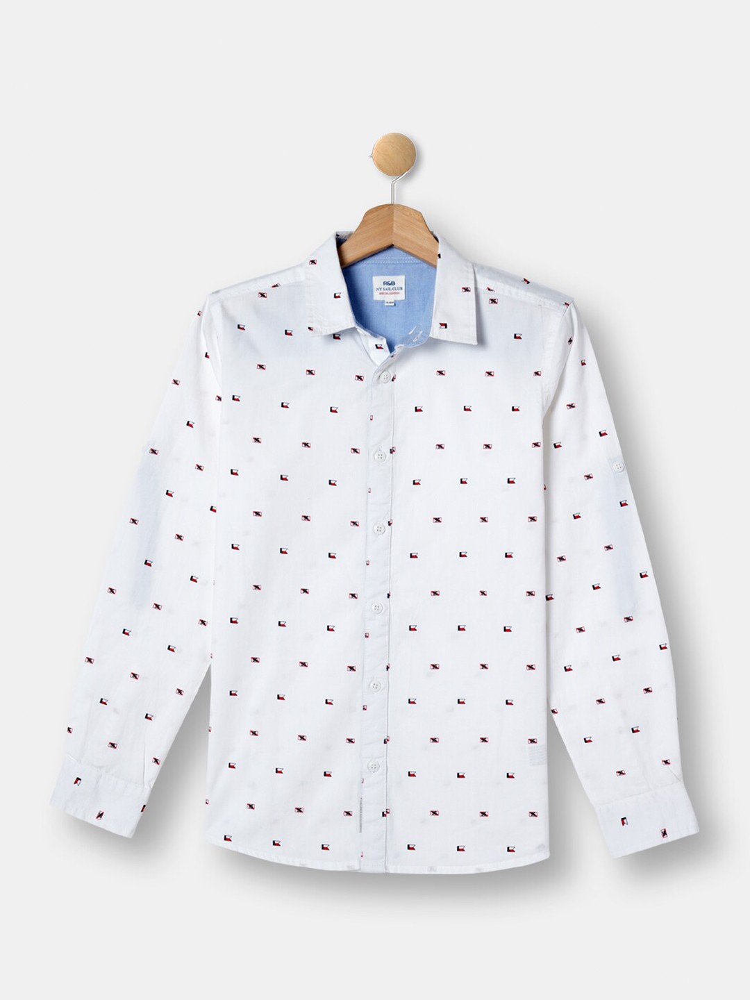 

R&B Boys Micro Ditsy Printed Casual Shirt, White
