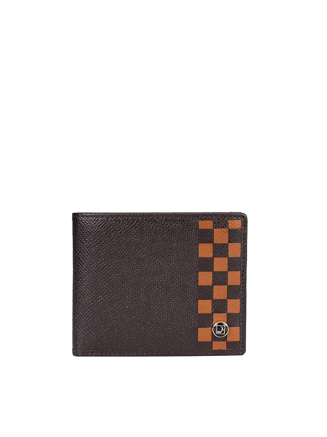 

Da Milano Men Checked Leather Two Fold Wallet with SD Card Holder, Brown