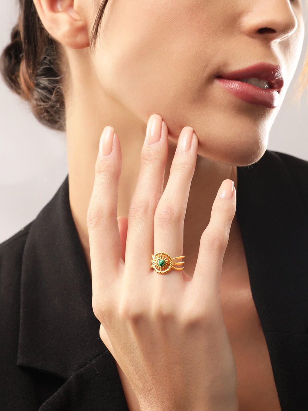 

Rubans Voguish Gold-Plated Stone-Studded Adjustable Finger Ring