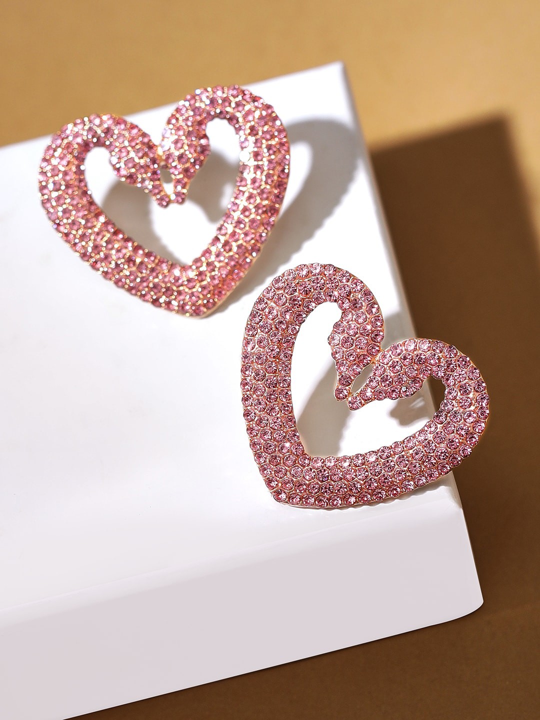 

Rubans Voguish Gold-Plated Heart Shaped Studs Earrings, Pink