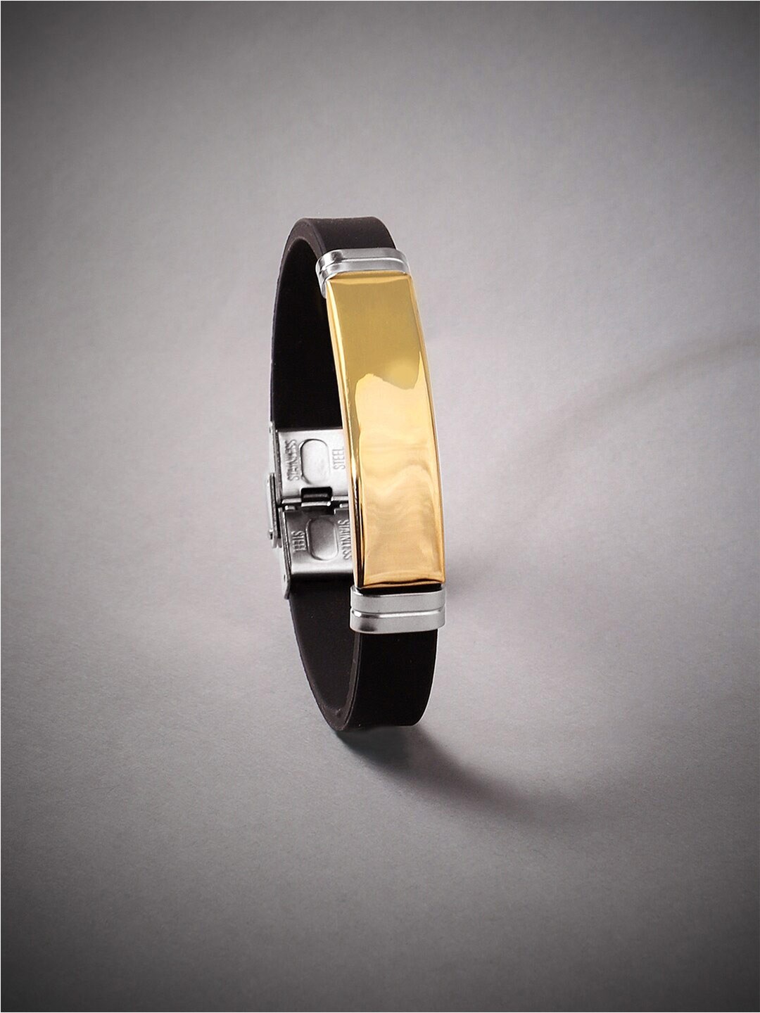 

Roadster Lifestyle Co. Men Rhodium-Plated Kada Bracelet, Black