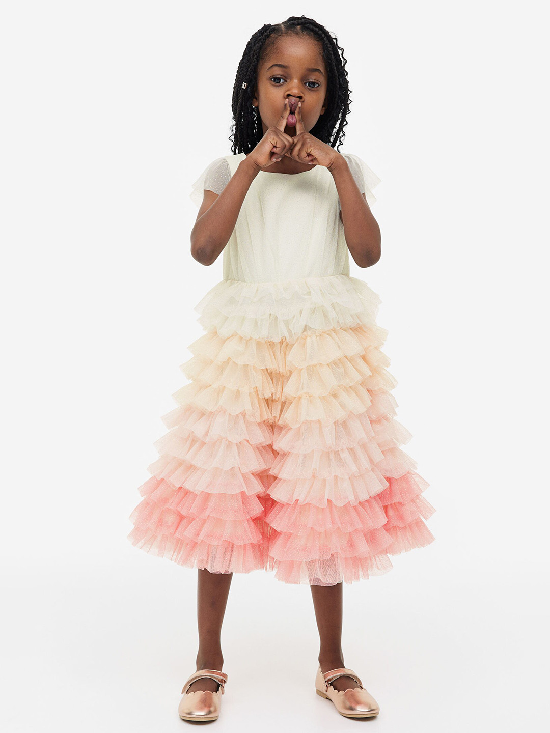 

H&M Girls Flounced Tulle Dress, Off white