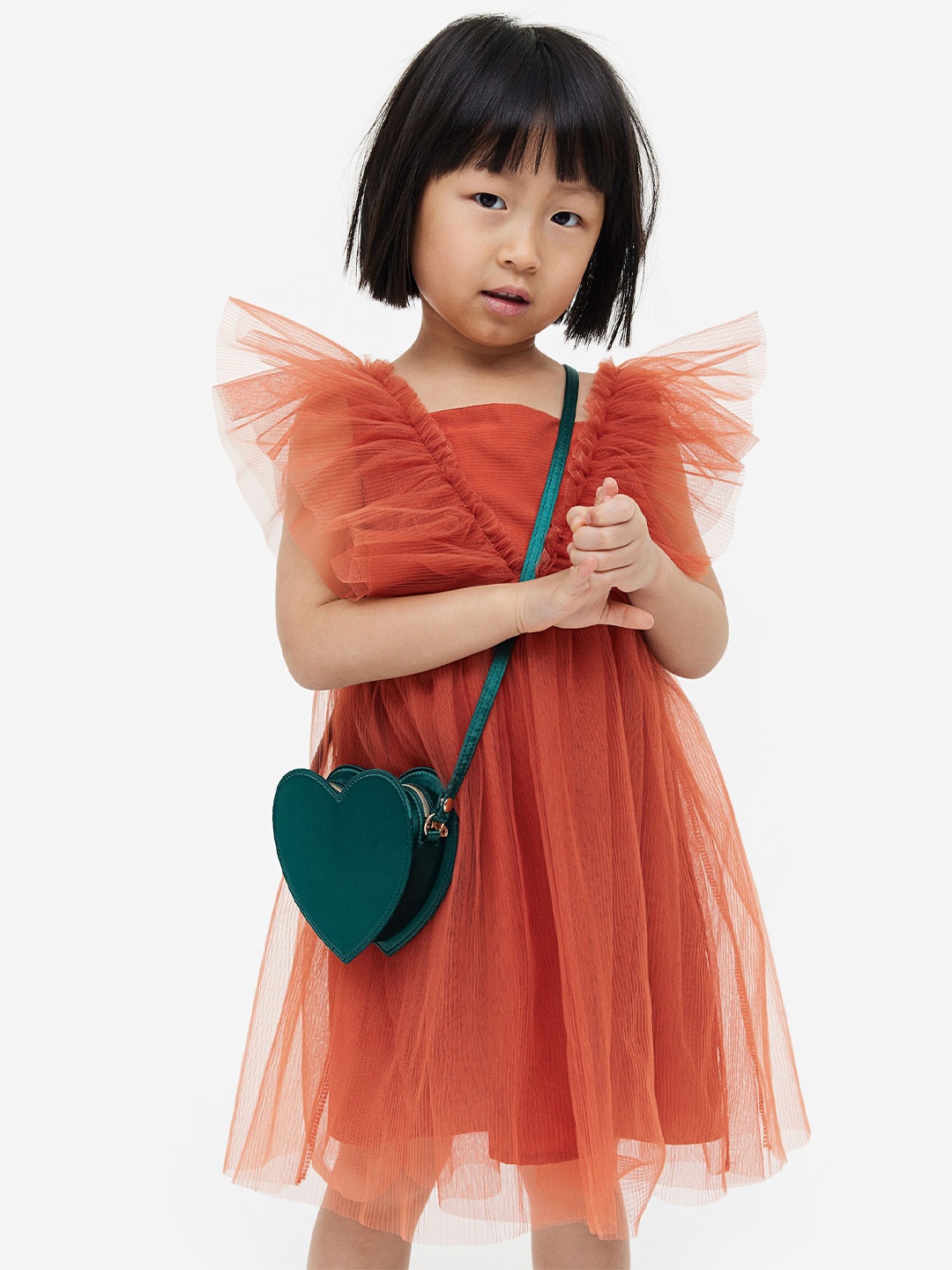 

H&M Girls Pleated Tulle Dress, Brown