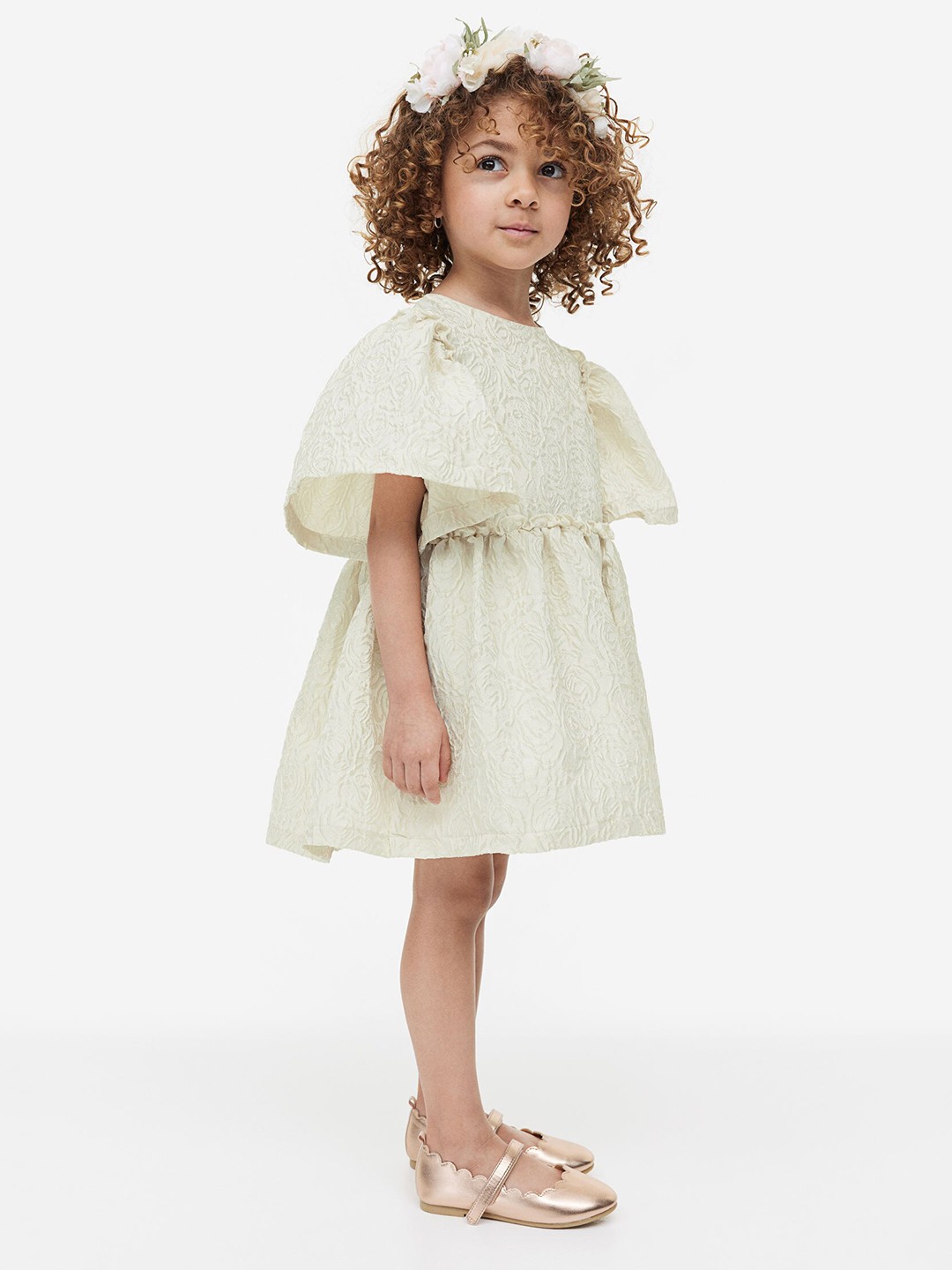 

H&M Girls Jacquard-Weave Dress, Off white