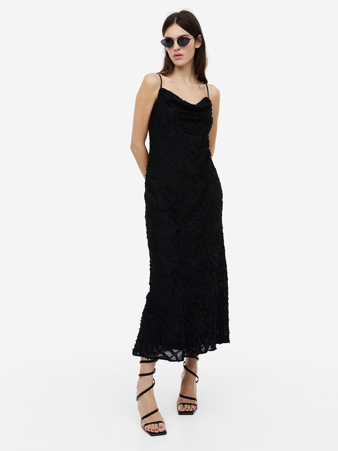 

H&M Textured-Weave Slip Dress, Black