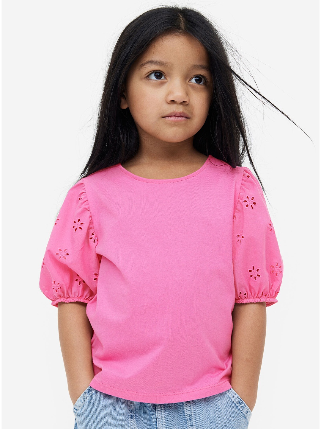 

H&M Girls Puff-Sleeved Top, Pink