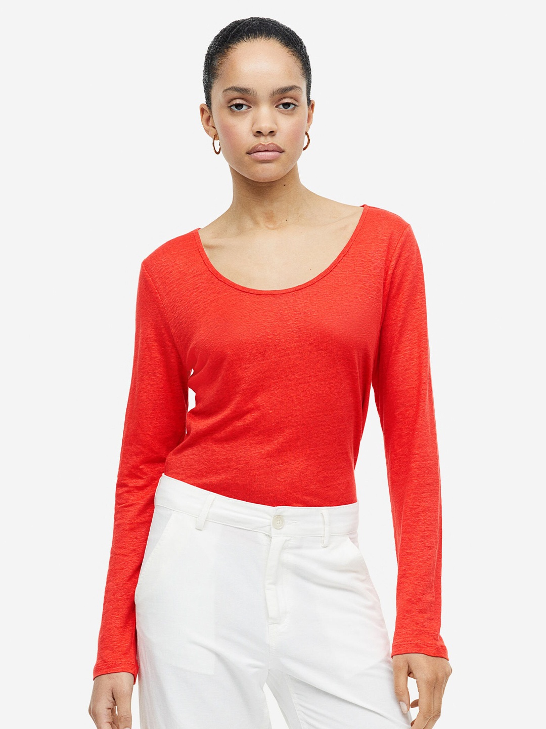 

H&M Linen Jersey Top, Red