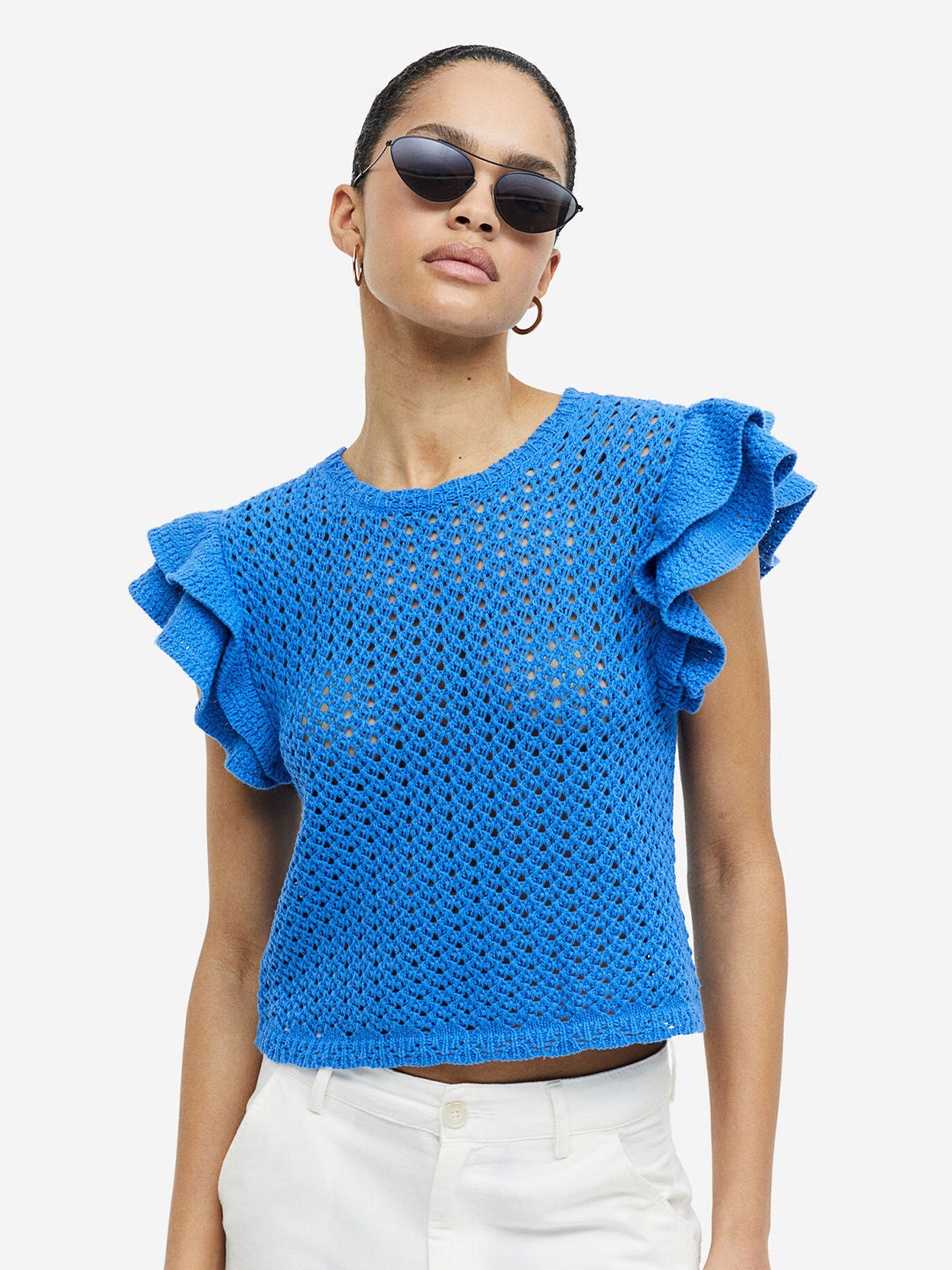 

H&M Pointelle-Knit Top, Blue