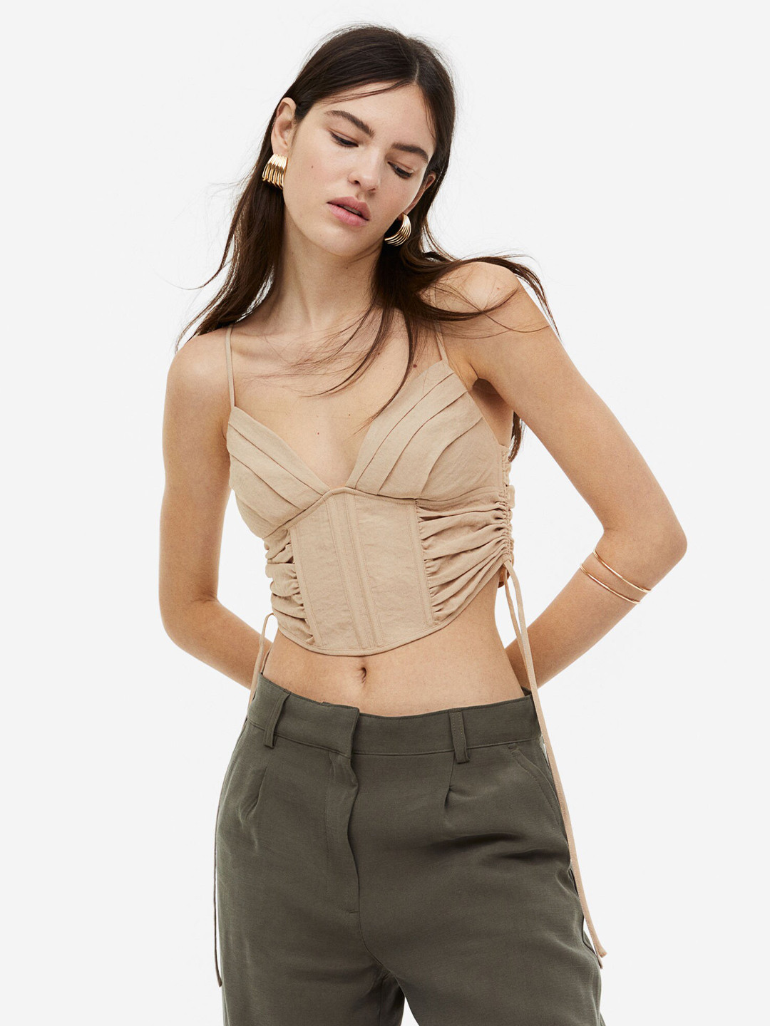 

H&M Cropped Corset Top, Beige