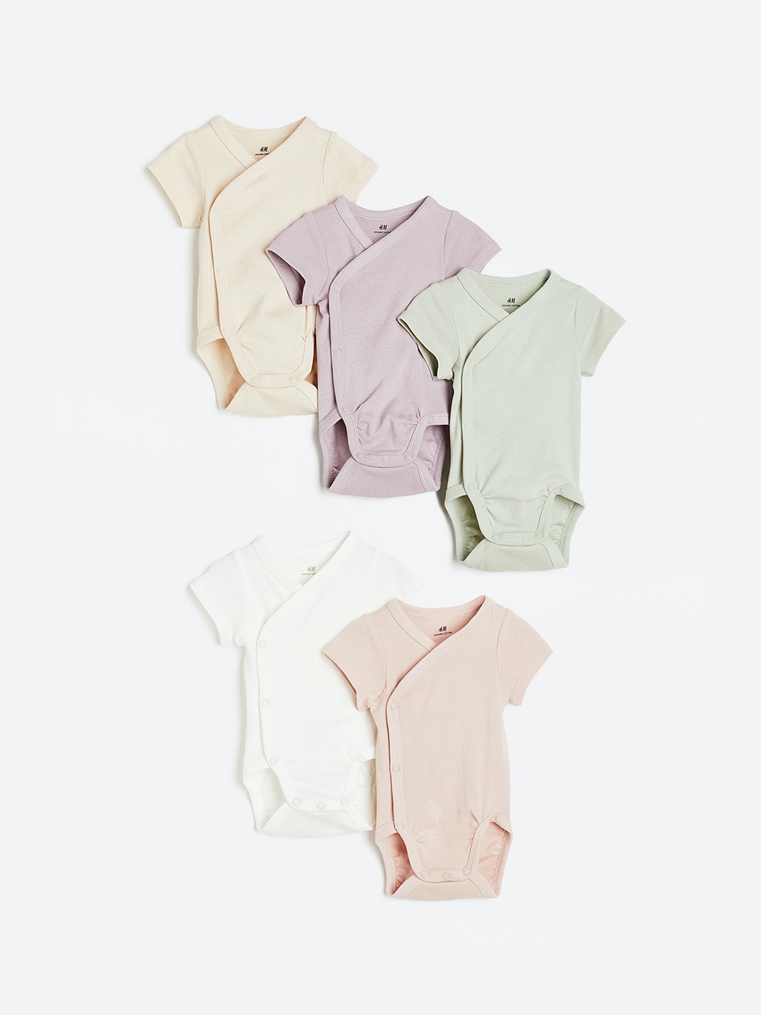 

H&M Infant Girls Pack Of 5 Pure Cotton Bodysuit, Green