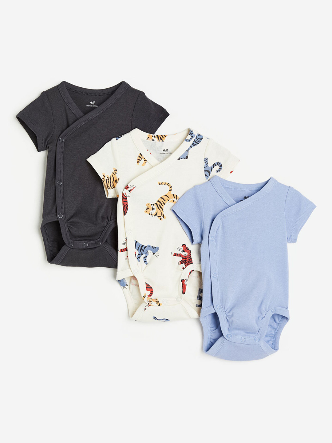 

H&M Girls Pack Of 3 Printed Wrapover Bodysuit, Blue