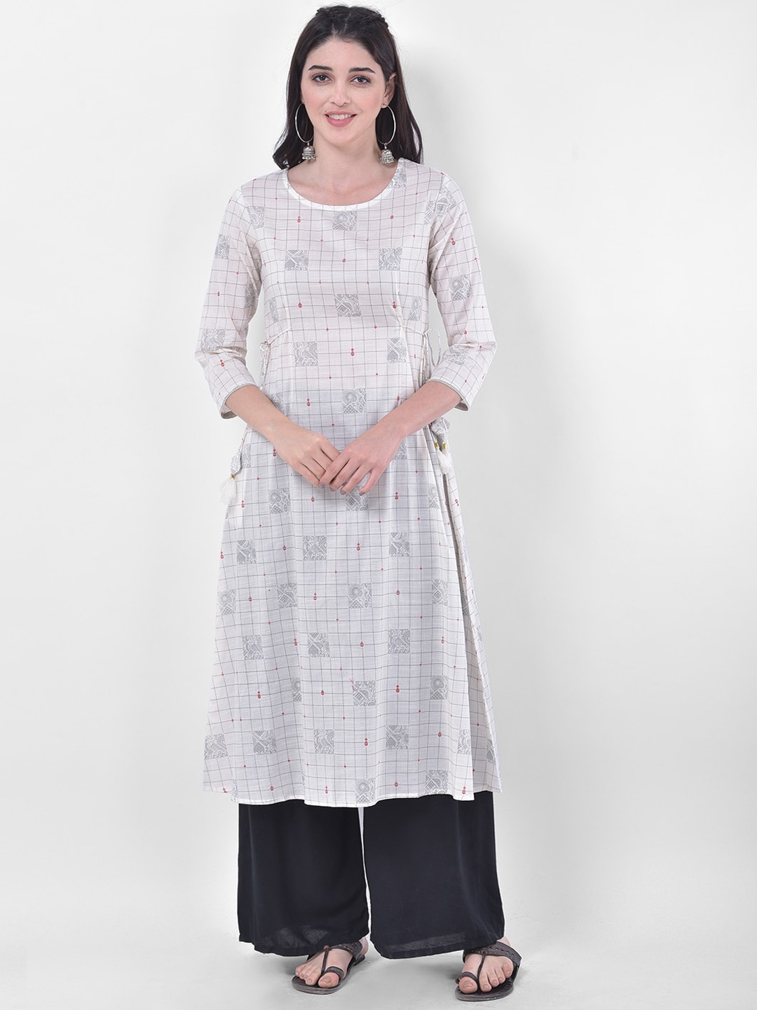 

Span Ethnic Motifs Printed A-Line Kurta, White
