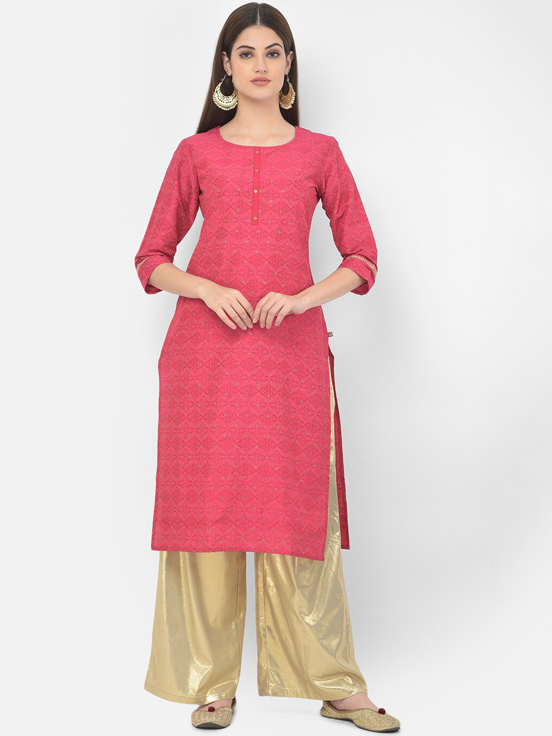 

Span Ethnic Motifs Printed Straight Cotton Kurta, Pink