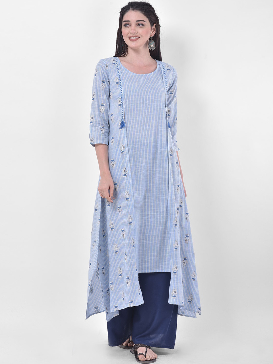 

Span Ethnic Motifs Printed Pure Cotton Kurta, Blue
