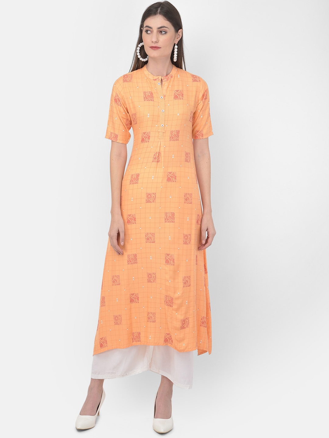 

Span Ethnic Motifs Printed A-Line Cotton Kurta, Mustard