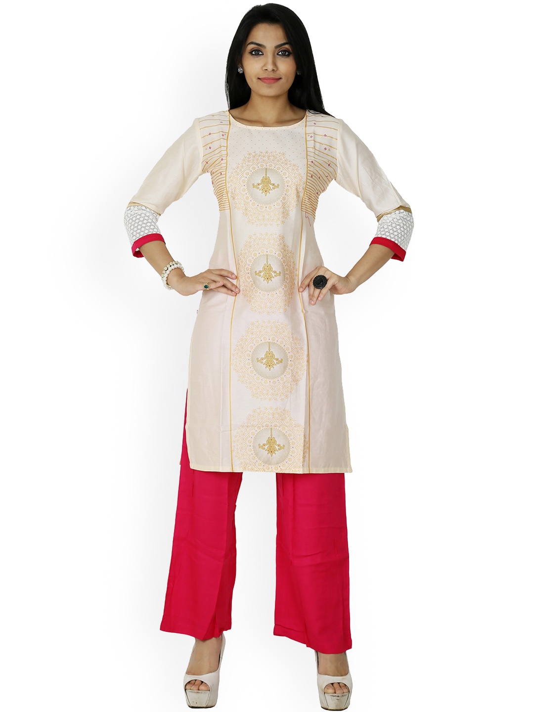 

Span Ethnic Motifs Printed Cotton Straight Kurta, Off white