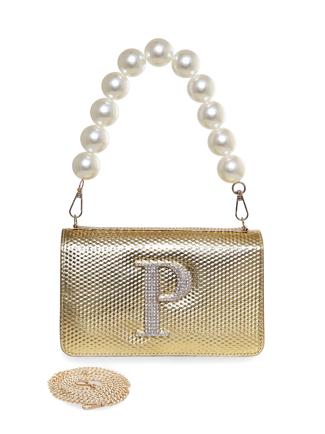 

ESBEDA Embellished PU Structured Sling Bag, Gold