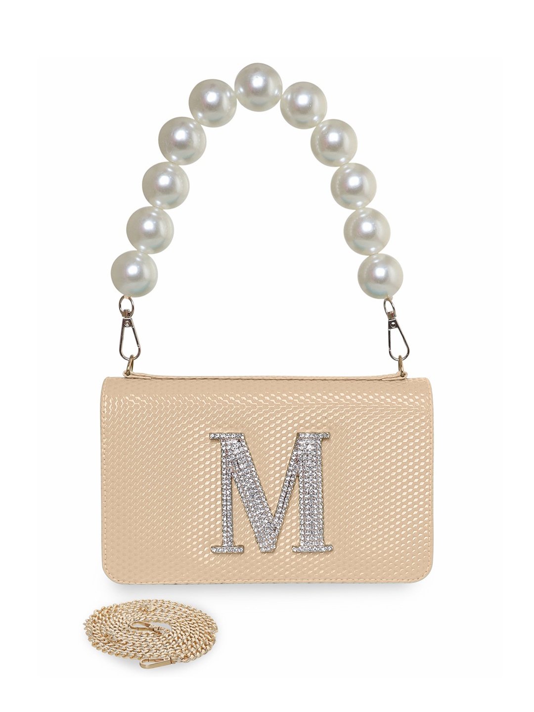 

ESBEDA Embellished PU Structured Sling Bag, Beige
