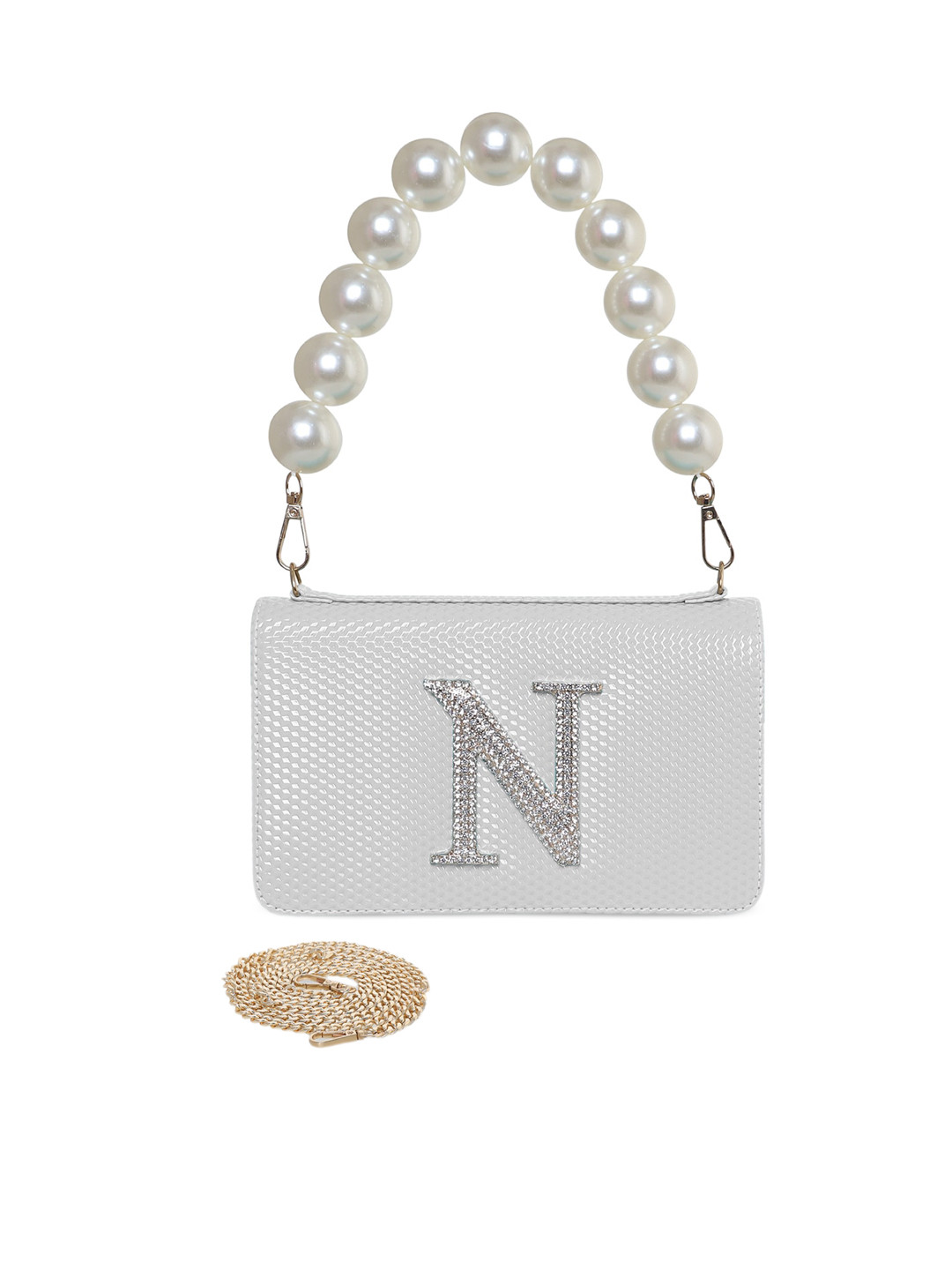 

ESBEDA Embellished PU Structured Sling Bag, White