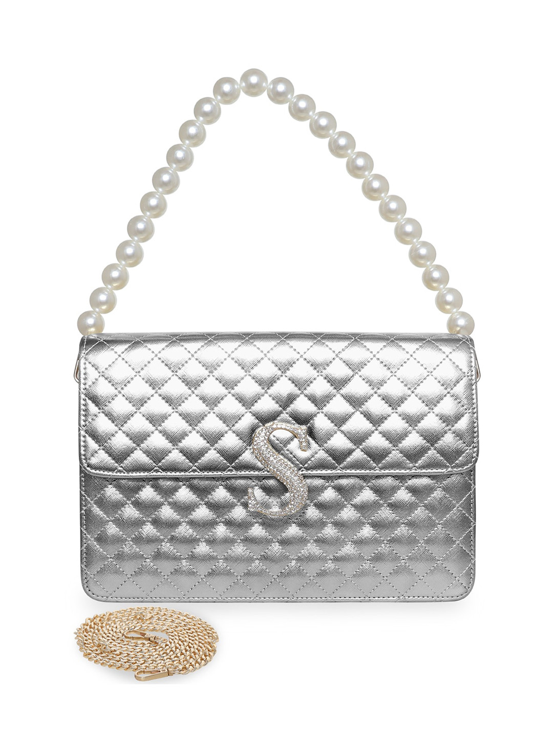 

ESBEDA PU Structured Handheld Bag With Quilted, Silver