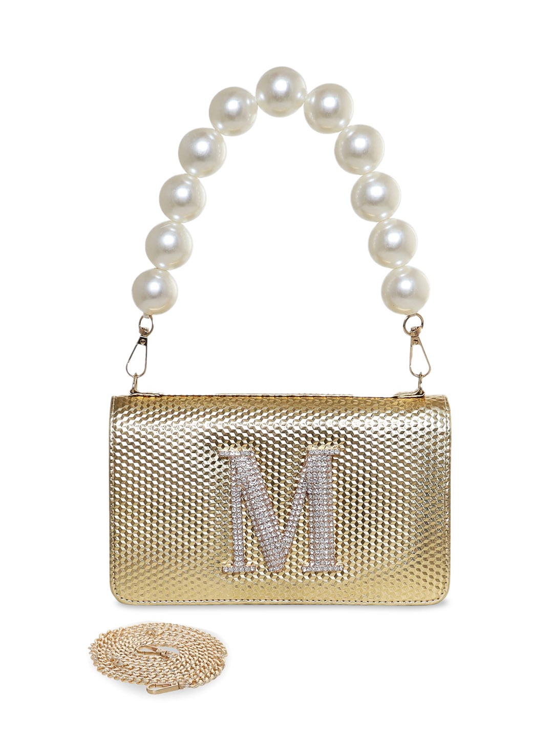 

ESBEDA Embellished PU Structured Sling Bag, Gold