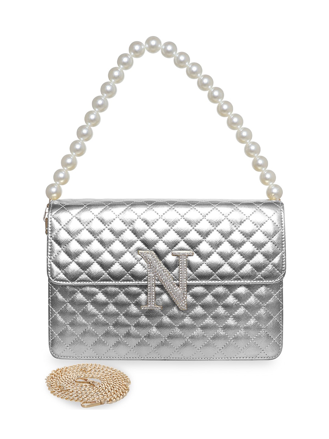 

ESBEDA PU Structured Sling Bag with Quilted, Silver