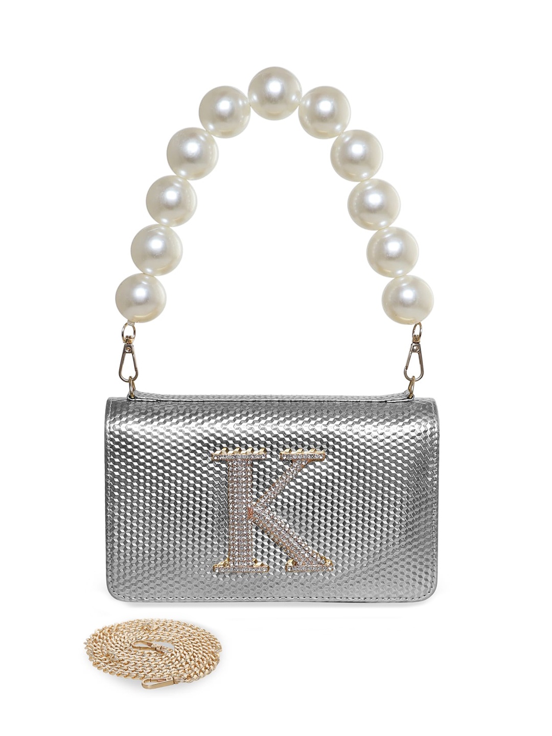 

ESBEDA Textured PU Structured Sling Bag, Silver