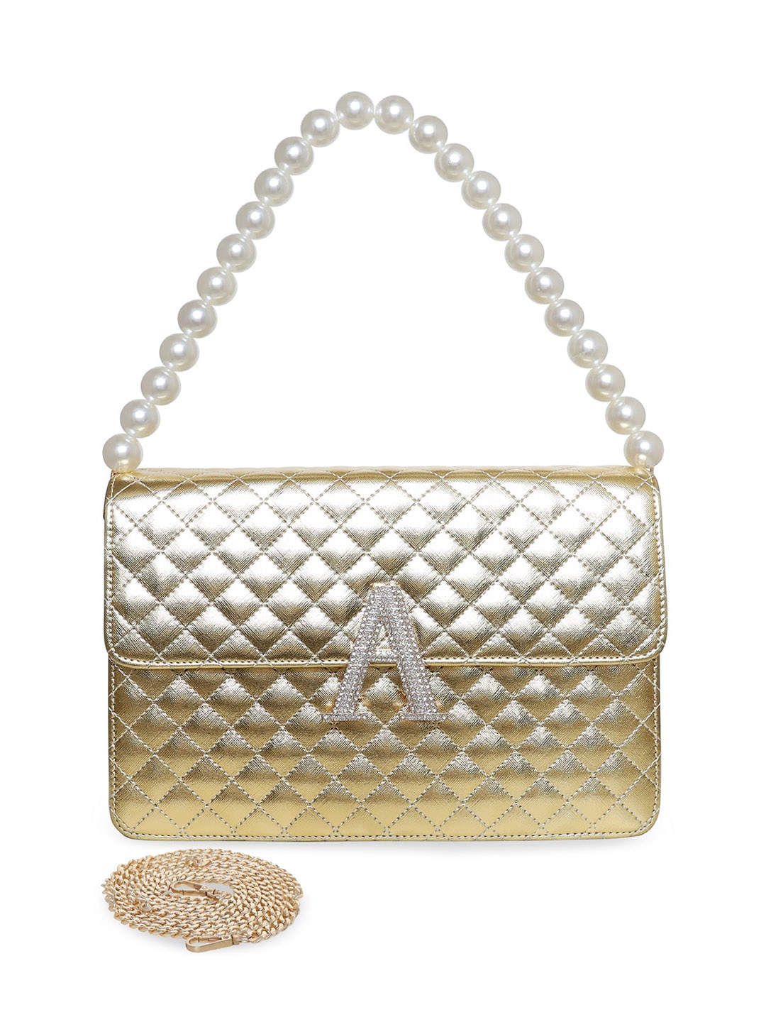 

ESBEDA Women Embellished Quilted Sling Bag, Gold