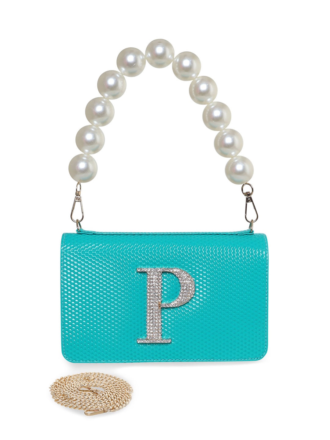

ESBEDA Textured Embellished Structured Sling Bag, Turquoise blue