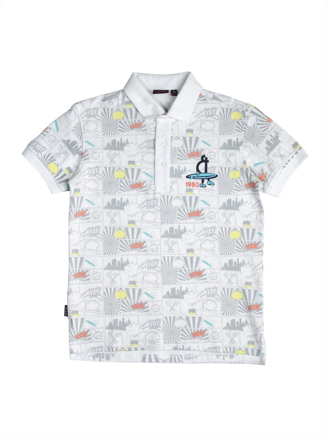 

Gini and Jony Infants Boys Printed Polo Collar Cotton T-Shirt, White
